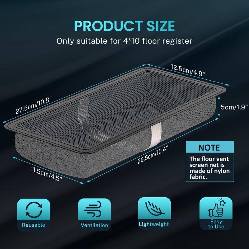 HG Power 6 Pack Floor Register Cover Trap, HG Power 4 x 10 Inch Floor Vent Screen Net, Nylon Fabric Mesh Air Vent Filter for Home Floor, Catches Coins, Toys, Snacks, Pet Hair, Pet Food - Image 3